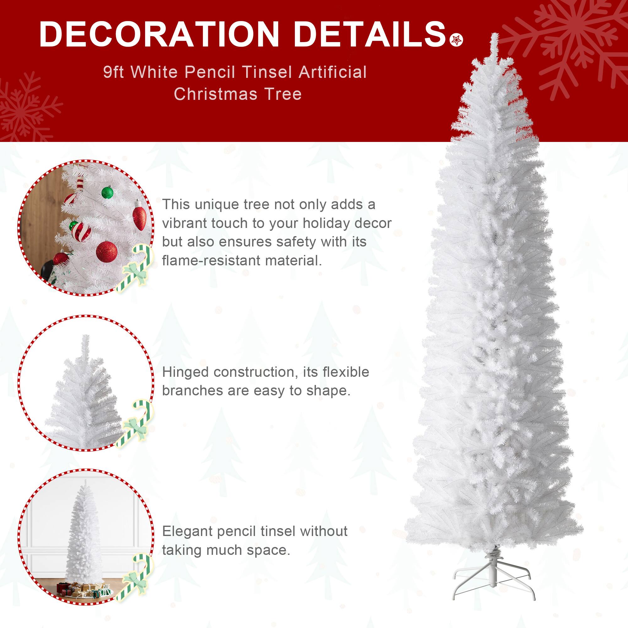 9ft. Unlit White Pencil Tinsel Artificial Christmas Tree
